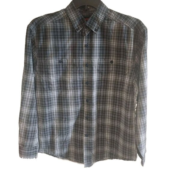 Wolverine Mens Blue Plaid Button-Up Long Sleeve Shirt L/G 100% Cotton Made In Ba - Picture 1 of 6